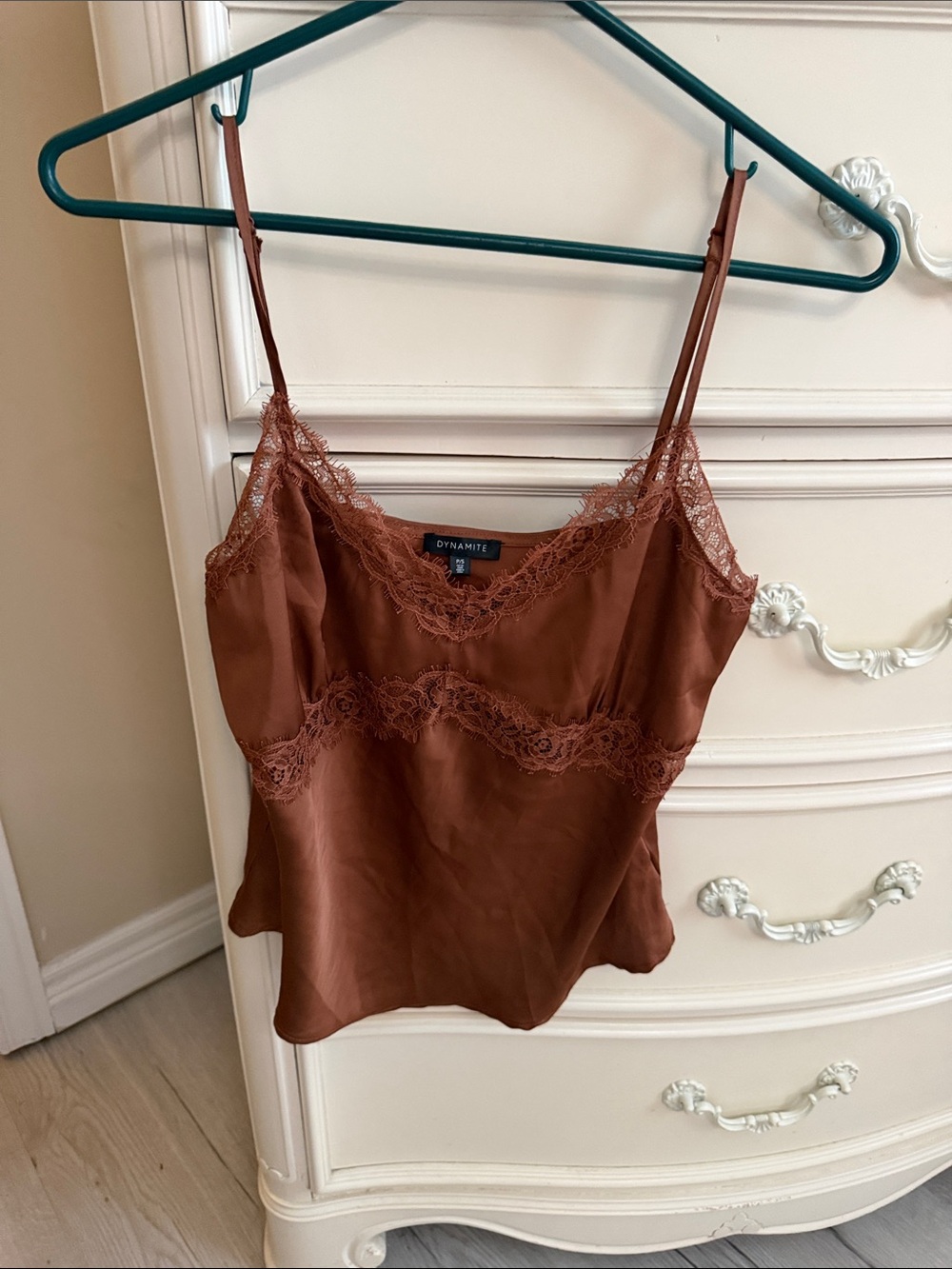 Dynamite Copper Lace-Trim Satin Cami